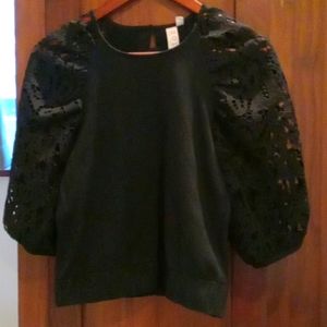 Dolan Black Knit Cutout Embroidered Sleeve Top S